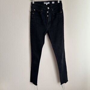 Re/Done Jeans Women 26 Black Straight High Rise Dark Denim Stretch‎ Pants 26x26